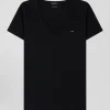 Regular black short-sleeved V-neck cotton T-shirt
