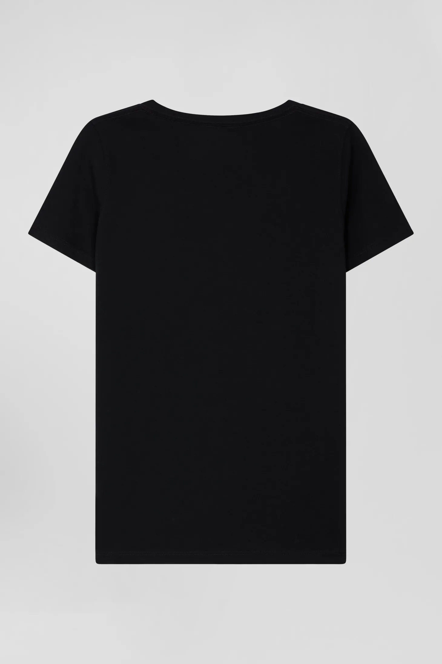 Regular black short-sleeved V-neck cotton T-shirt
