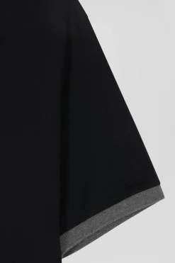 Regular black short-sleeved cotton T-shirt with back embroidery