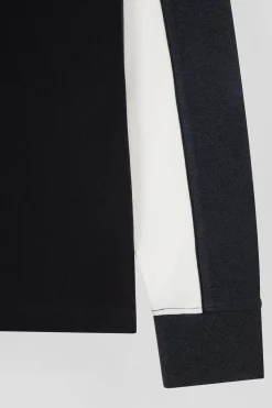 Regular black tricolor long-sleeved cotton piqué polo shirt