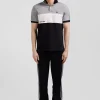 Regular black tricolor short-sleeved cotton piqué polo shirt with Eden Park lettering