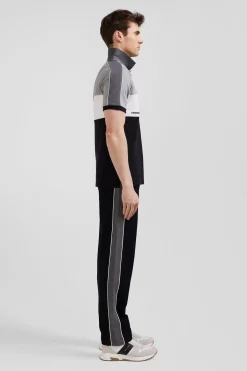 Regular black tricolor short-sleeved cotton piqué polo shirt with Eden Park lettering