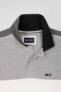 Regular black tricolor short-sleeved cotton piqué polo shirt with Eden Park lettering