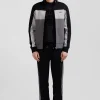 Regular black tricolor zipped cotton blend sweatshirt