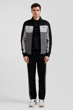 Regular black tricolor zipped cotton blend sweatshirt