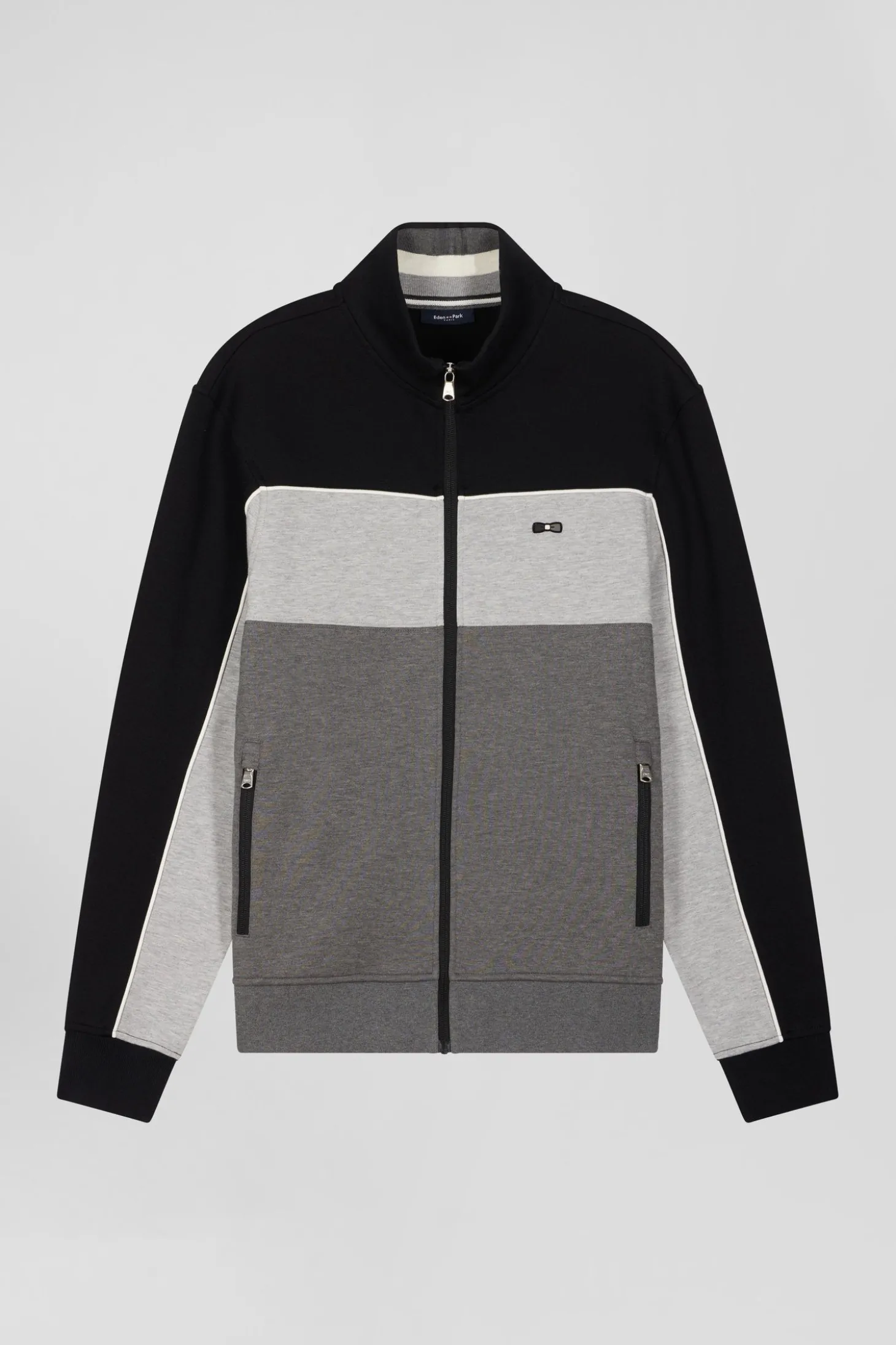 Regular black tricolor zipped cotton blend sweatshirt