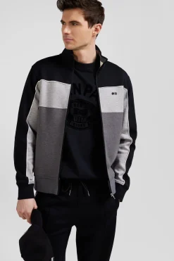 Regular black tricolor zipped cotton blend sweatshirt
