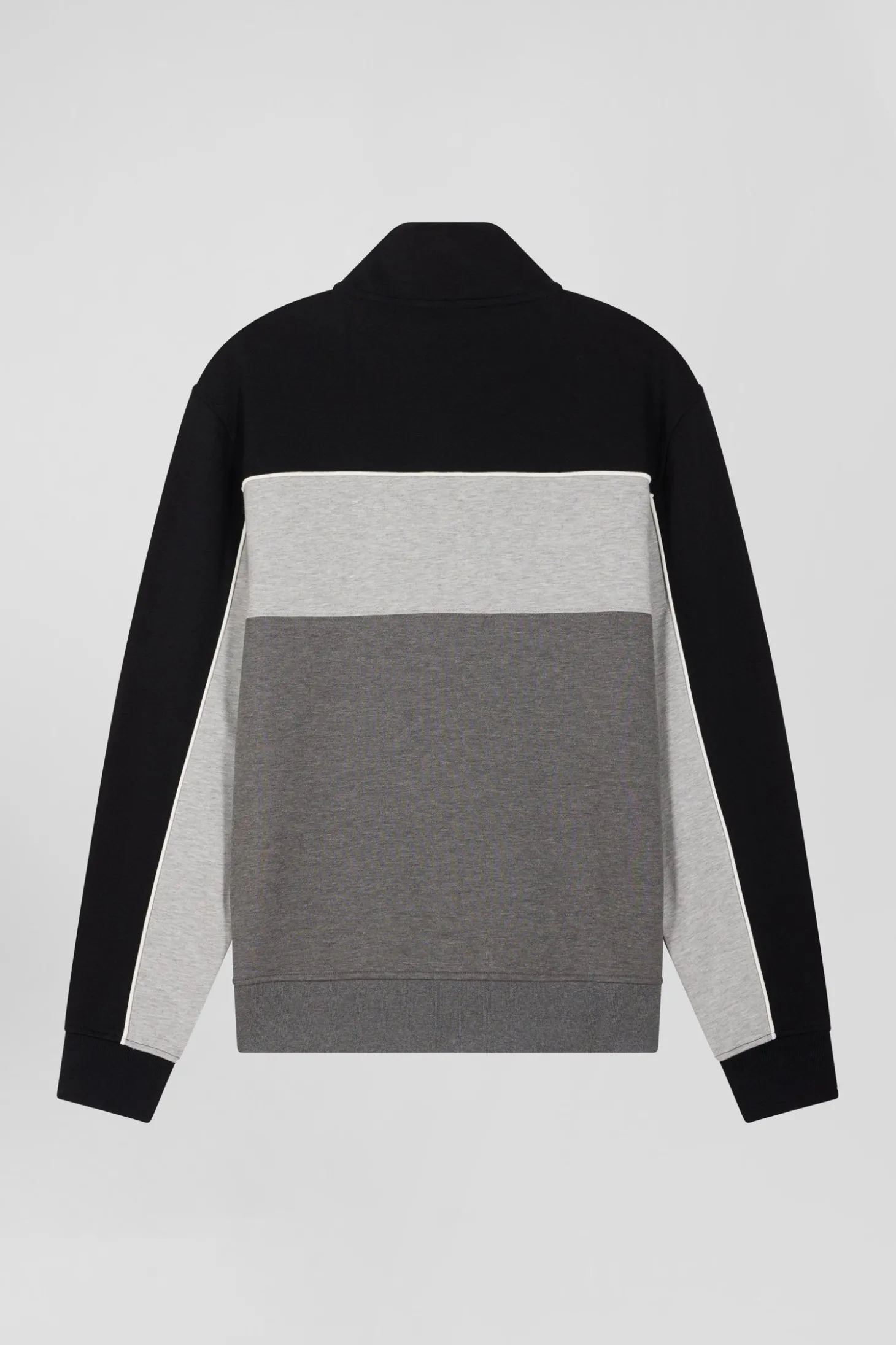 Regular black tricolor zipped cotton blend sweatshirt