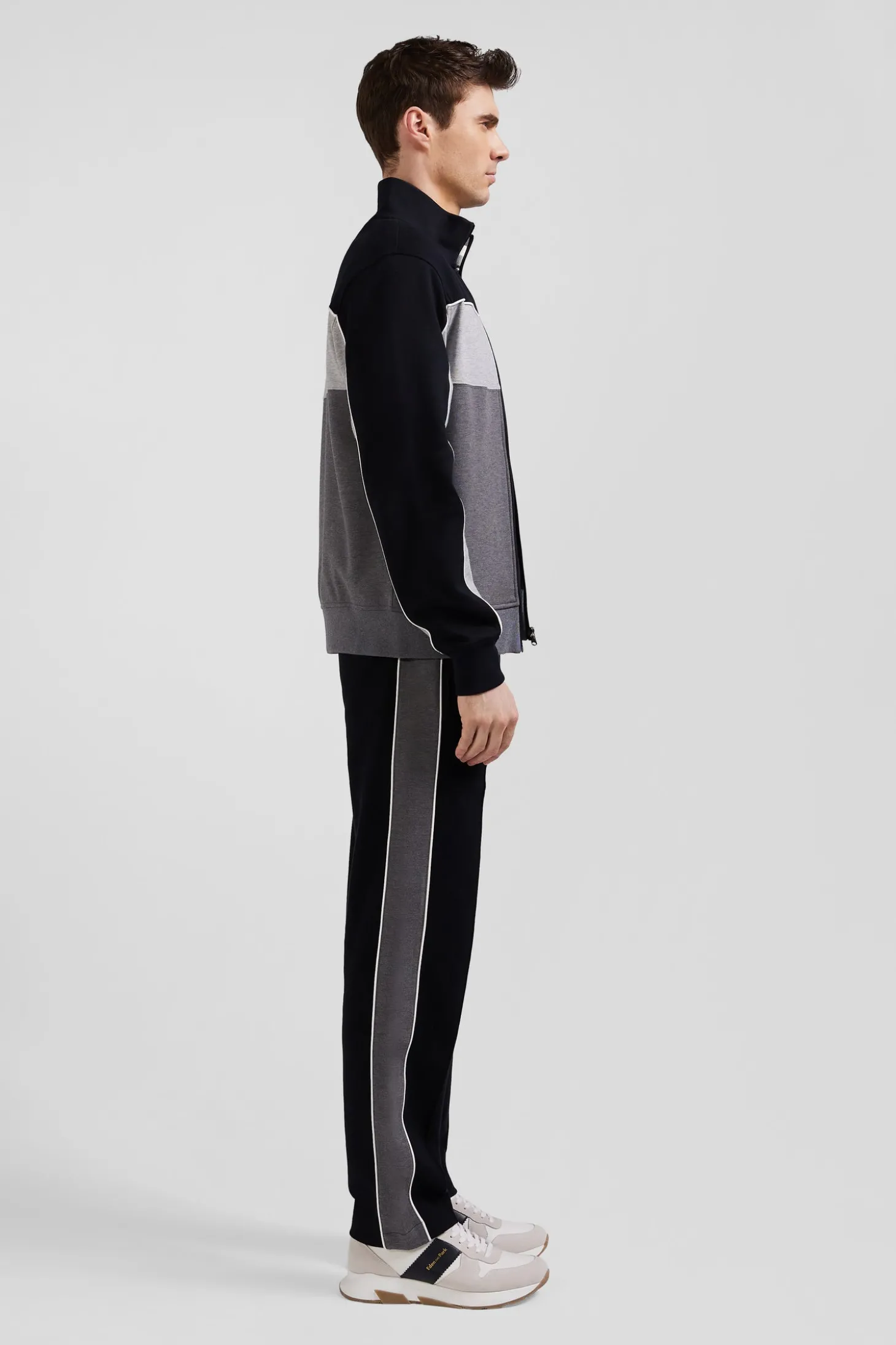Regular black tricolor zipped cotton blend sweatshirt