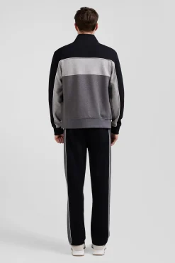 Regular black tricolor zipped cotton blend sweatshirt