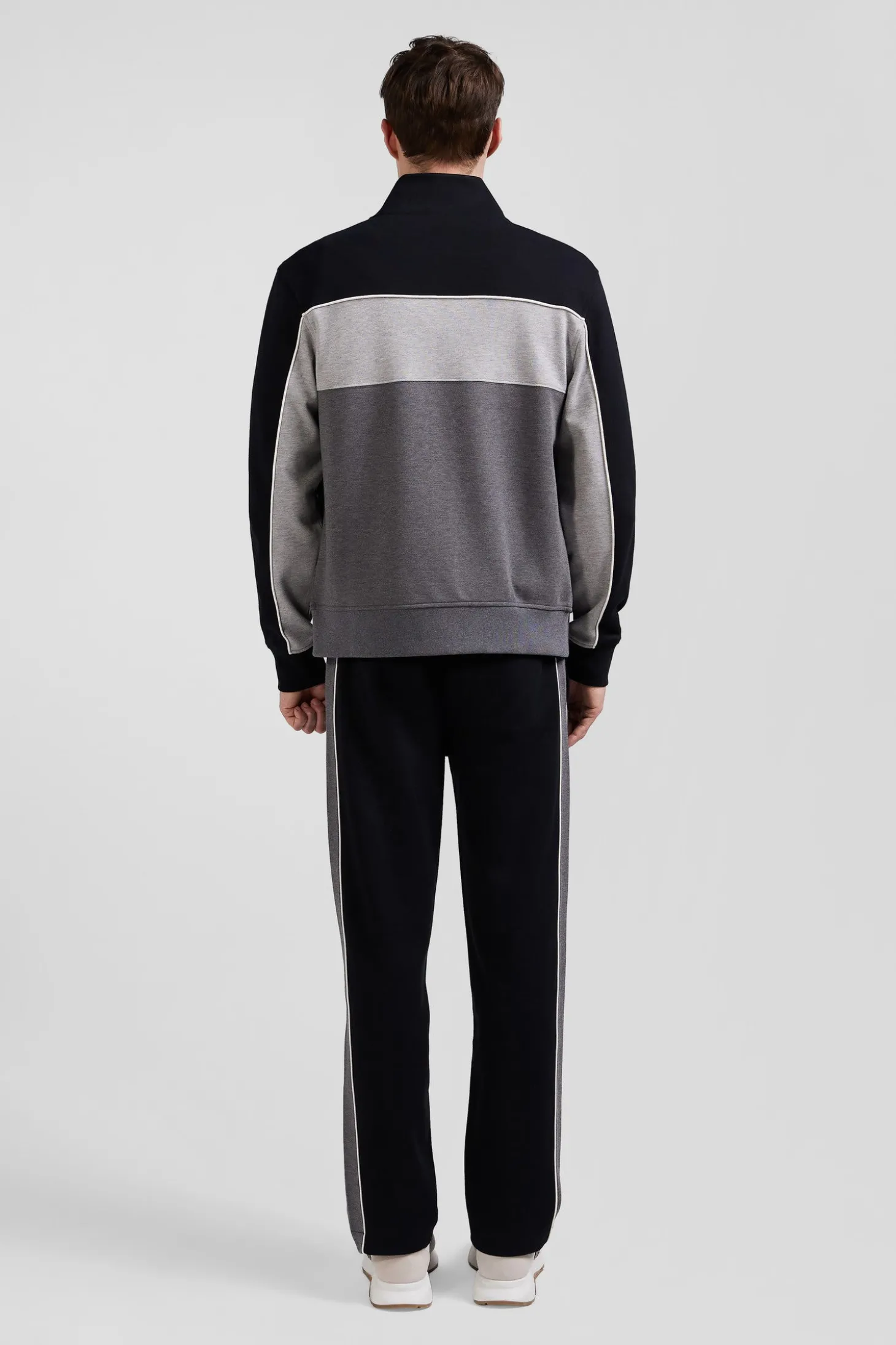 Regular black tricolor zipped cotton blend sweatshirt