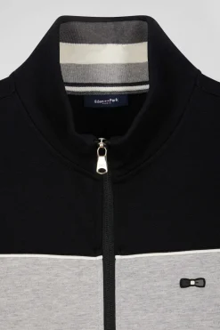 Regular black tricolor zipped cotton blend sweatshirt