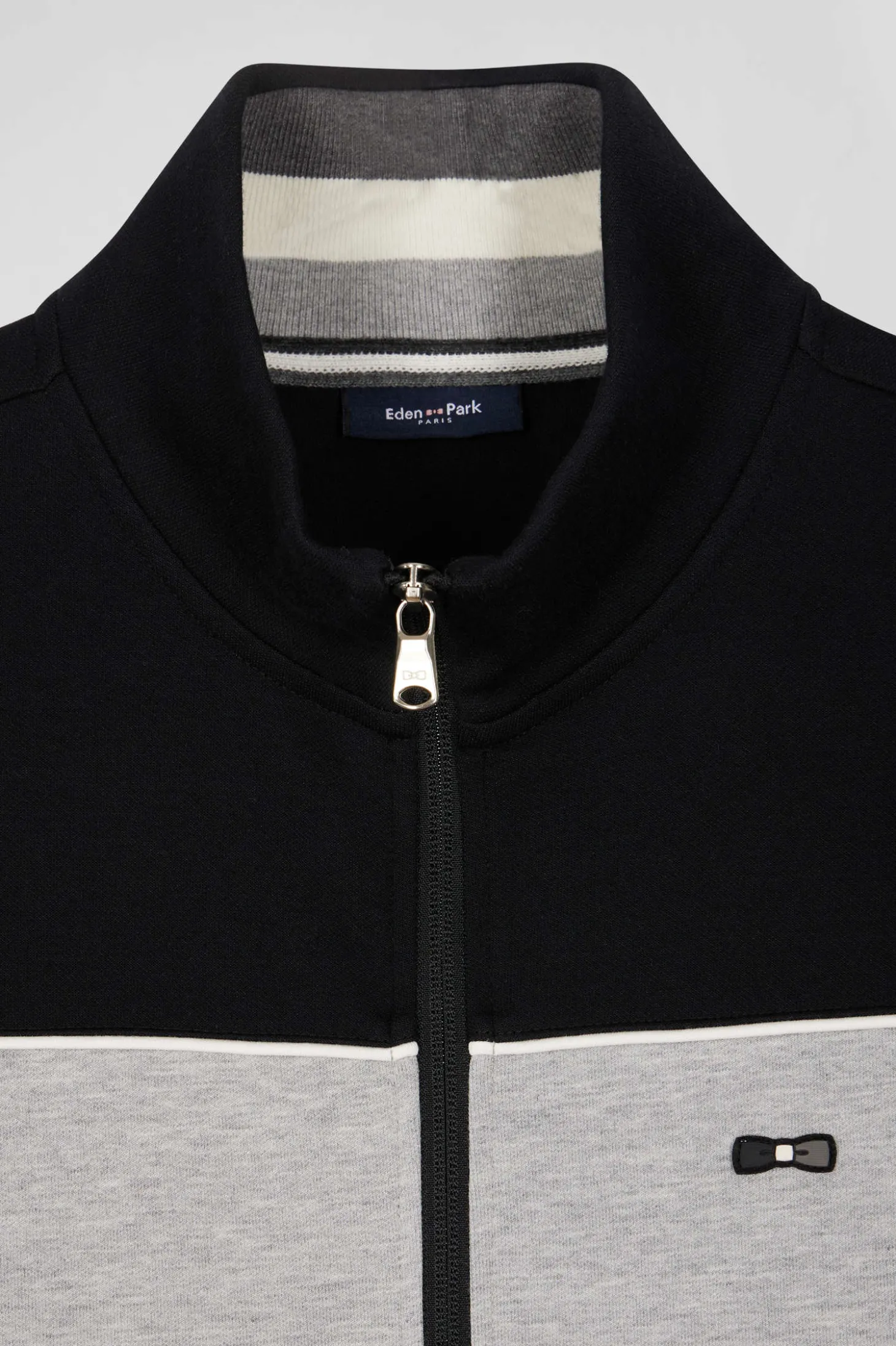 Regular black tricolor zipped cotton blend sweatshirt