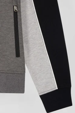 Regular black tricolor zipped cotton blend sweatshirt
