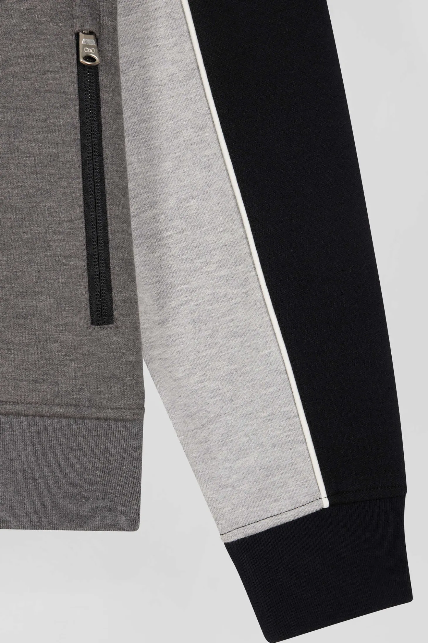 Regular black tricolor zipped cotton blend sweatshirt