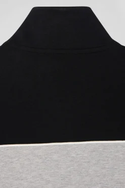 Regular black tricolor zipped cotton blend sweatshirt