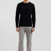 Regular black wool and cotton crew neck jumper