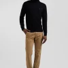 Regular black wool and cotton turtleneck jumper