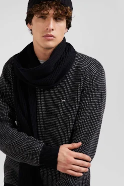 Regular black wool and cotton crew neck jumper