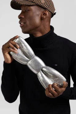 Regular black wool and cotton turtleneck jumper