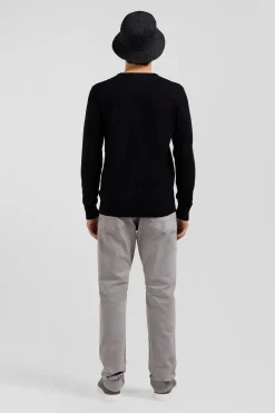 Regular black wool and cotton crew neck jumper