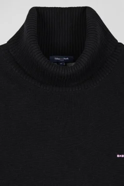 Regular black wool and cotton turtleneck jumper