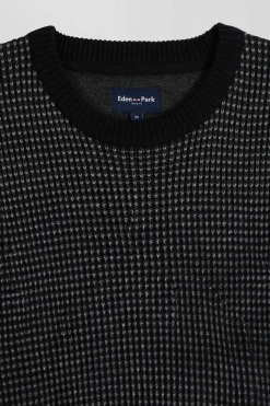 Regular black wool and cotton crew neck jumper