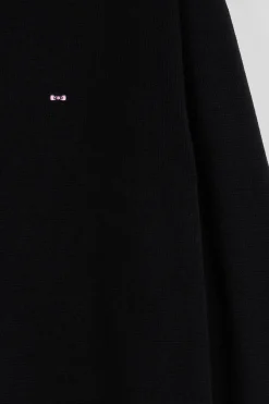 Regular black wool and cotton V-neck jumper with striped details