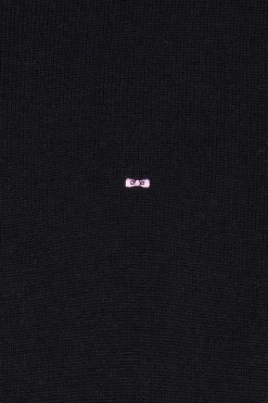 Regular black wool and cotton turtleneck jumper