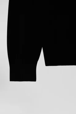 Regular black wool and cotton V-neck jumper with striped details