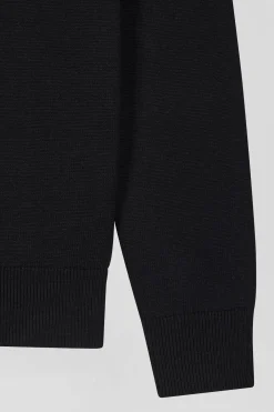 Regular black wool and cotton turtleneck jumper