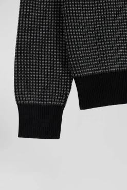 Regular black wool and cotton crew neck jumper