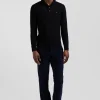 Regular black wool jumper with rugby shirt collar
