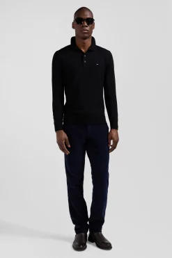 Regular black wool jumper with rugby shirt collar