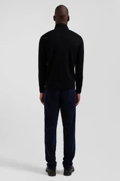 Regular black wool jumper with rugby shirt collar