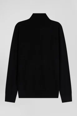 Regular black wool jumper with rugby shirt collar