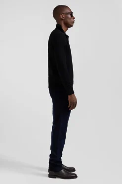 Regular black wool jumper with rugby shirt collar