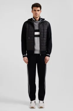 Regular black zipped bi-material sweatshirt with padded front