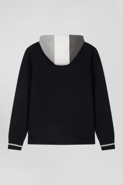 Regular black zipped bi-material sweatshirt with padded front