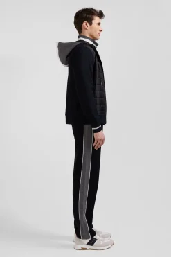 Regular black zipped bi-material sweatshirt with padded front