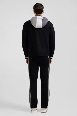 Regular black zipped bi-material sweatshirt with padded front