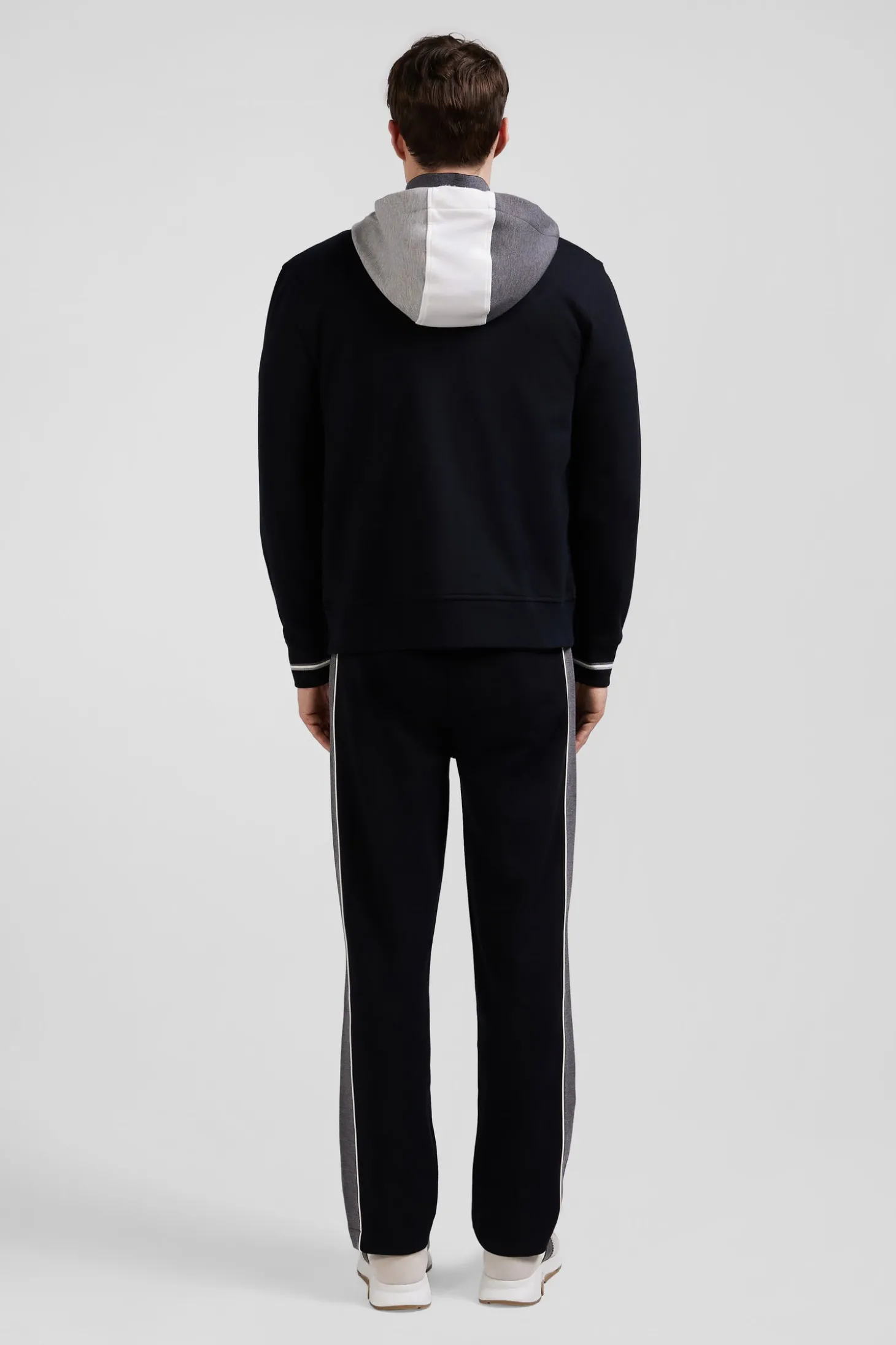 Regular black zipped bi-material sweatshirt with padded front