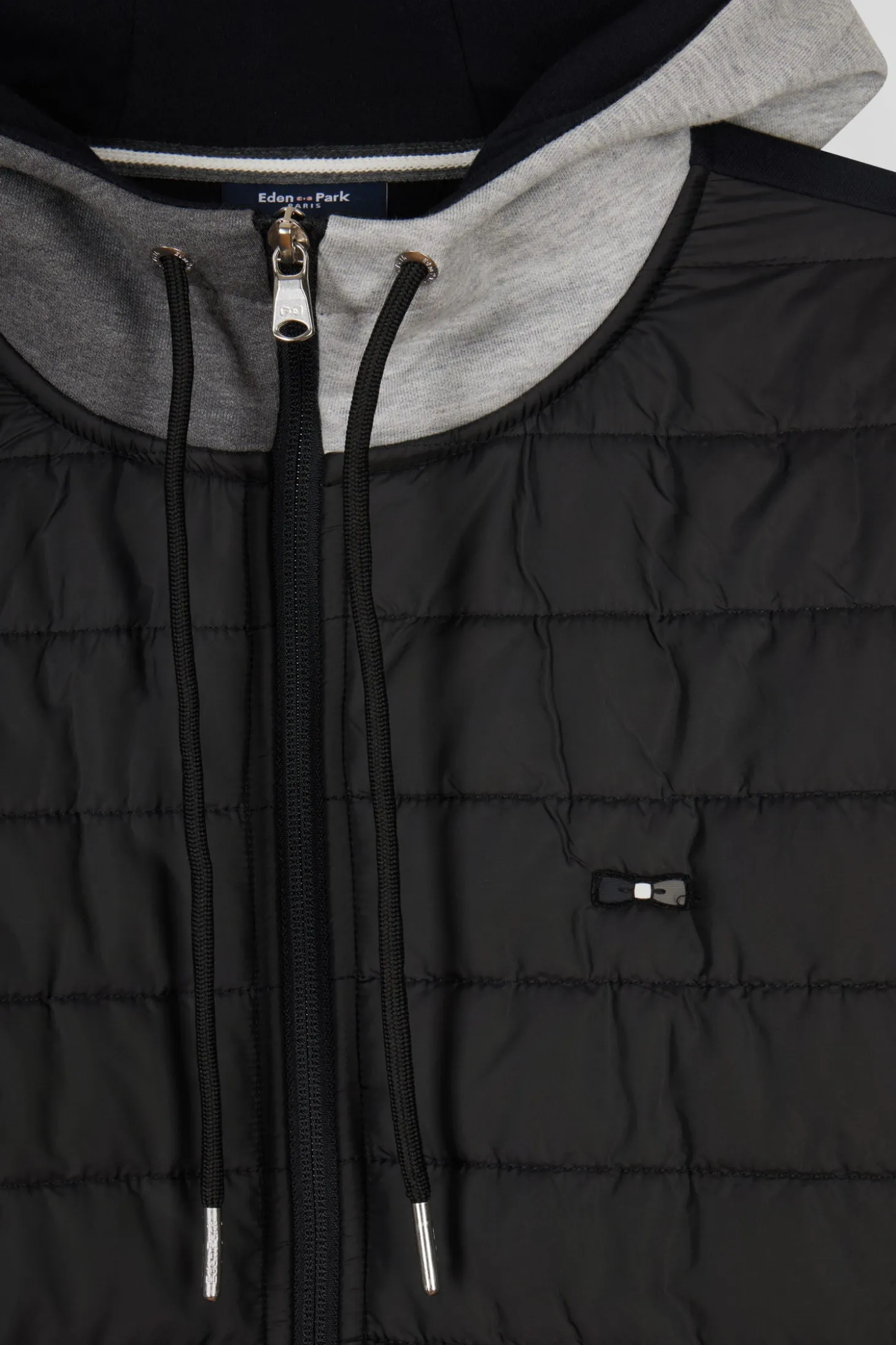 Regular black zipped bi-material sweatshirt with padded front