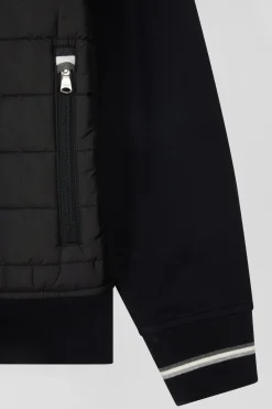 Regular black zipped bi-material sweatshirt with padded front