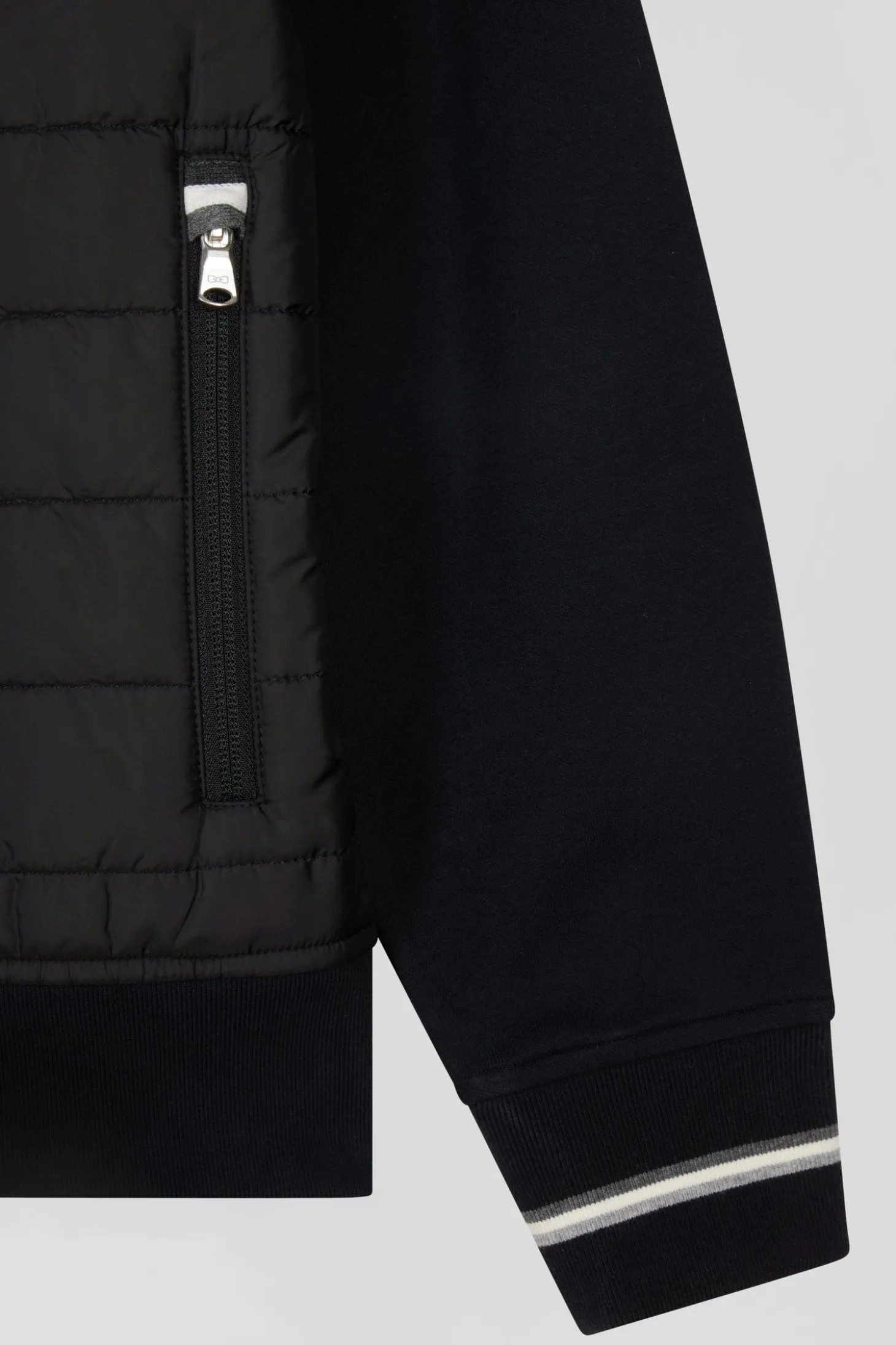 Regular black zipped bi-material sweatshirt with padded front