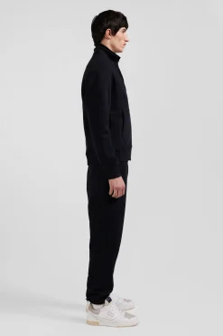 Regular black zipped brushed cotton fleece sweatshirt with high top collar
