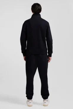 Regular black zipped brushed cotton fleece sweatshirt with high top collar
