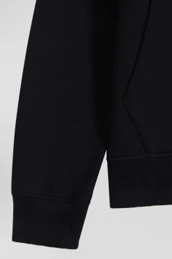 Regular black zipped brushed cotton fleece hoodie