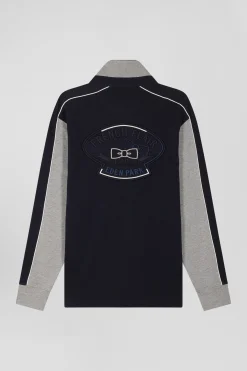 Regular blue and grey colorblock long-sleeved cotton rugby shirt