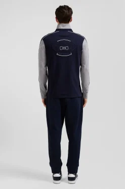 Regular blue and grey colorblock long-sleeved cotton rugby shirt
